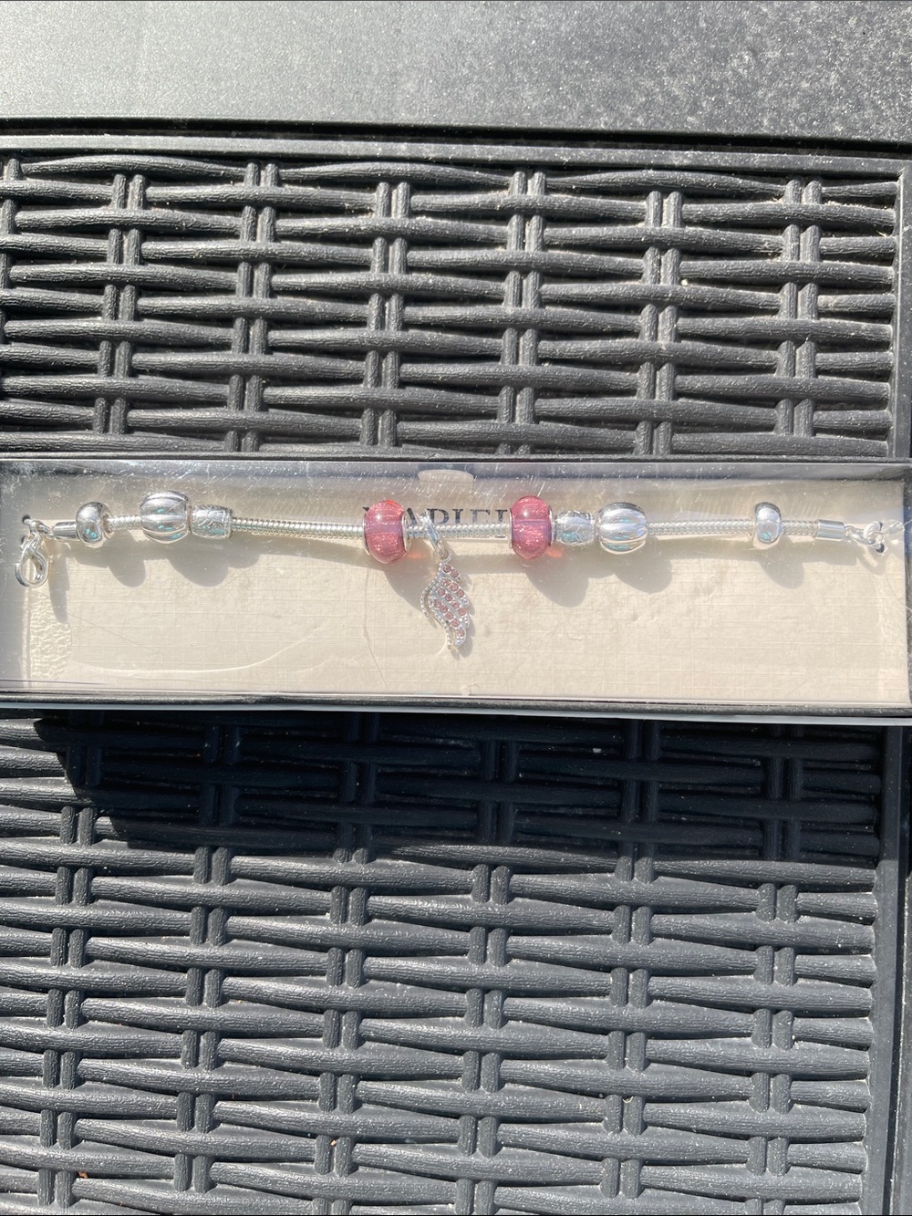 Napier Silver-Tone Bracelet with Pink & Clear Beads and Wing Charm